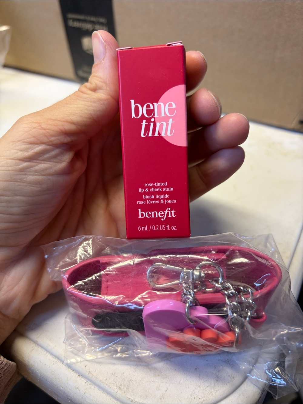 NEW! Benefit Benetint Rose-Tinted Lip & Cheek Stain with Pink Keychain Charm